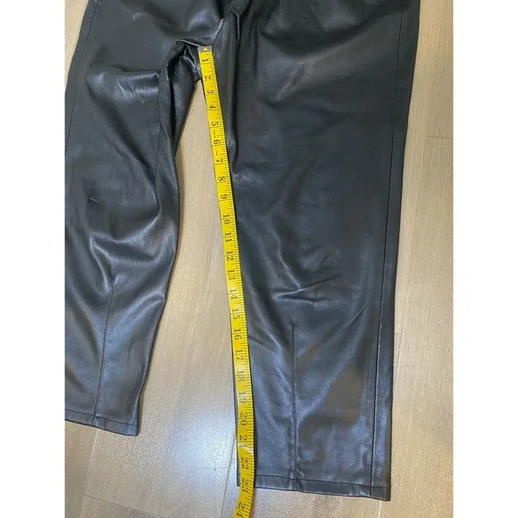 Zara Black Drawstring‎ Elastic Waist Black Faux Leather Pants Women's Size M - Picture 4 of 9